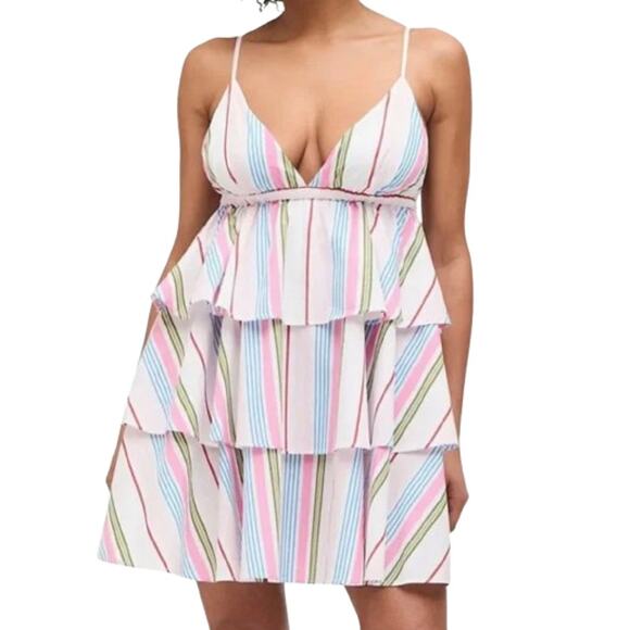 Hill House NWT The Gigi Dress Rainbow Stripe Ruffle Tiered Mini Dress Sz XXL - Picture 1 of 12